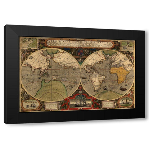 Vera Totius Expeditionis Nautica Black Modern Wood Framed Art Print with Double Matting by Ortelius, A.