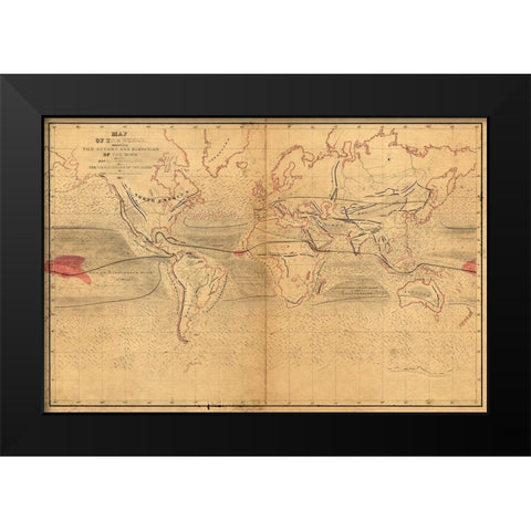 World Winds in Navigation Black Modern Wood Framed Art Print by Wilkes, Captain Charles
