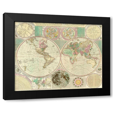World Map Black Modern Wood Framed Art Print with Double Matting by Bowles, Carington