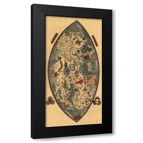 Genoese World Map Black Modern Wood Framed Art Print with Double Matting by del Pozzo Toscanelli, Paolo