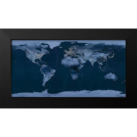 Satellite View of the World Showing Electric Lights and Usage Black Modern Wood Framed Art Print by Goddard Space Center