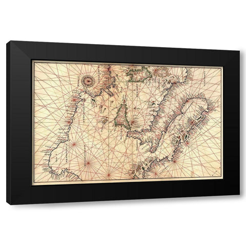 Portolan Map of Italy, Sicily, North Africa and the Mediterranean Black Modern Wood Framed Art Print by Agnese, Battista