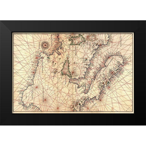 Portolan Map of Italy, Sicily, North Africa and the Mediterranean Black Modern Wood Framed Art Print by Agnese, Battista