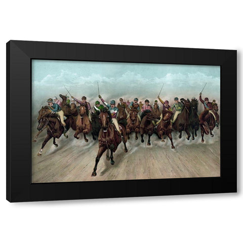 A Great field in a grand rush Black Modern Wood Framed Art Print by Currier and Ives