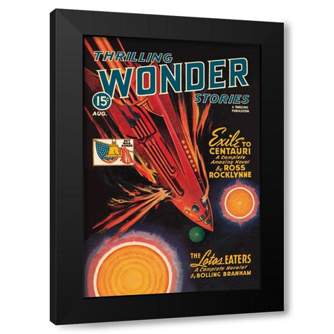 Thrilling Wonder Stories: Rocket Ship Troubles Black Modern Wood Framed Art Print with Double Matting by Retrosci-fi