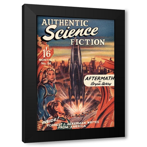 Authentic Science Fiction: Blast Off Black Modern Wood Framed Art Print with Double Matting by Retrosci-fi