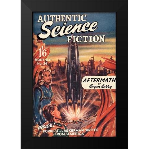 Authentic Science Fiction: Blast Off Black Modern Wood Framed Art Print by Retrosci-fi