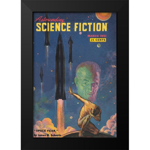 Astounding Science Fiction: Space Fear Black Modern Wood Framed Art Print by Retrosci-fi