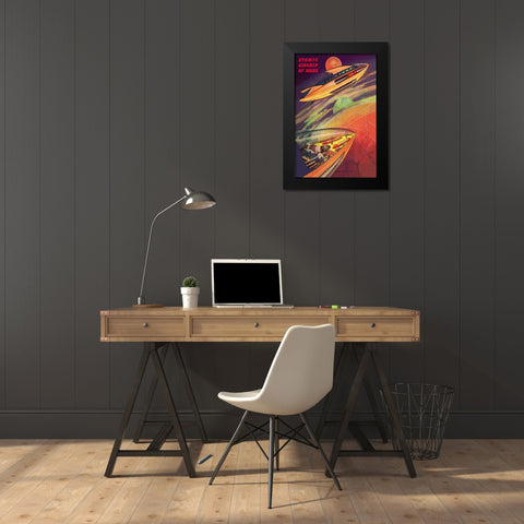 Atomic Airships of Mars Black Modern Wood Framed Art Print by Retrosci-fi