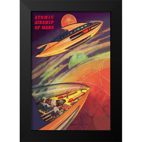 Atomic Airships of Mars Black Modern Wood Framed Art Print by Retrosci-fi