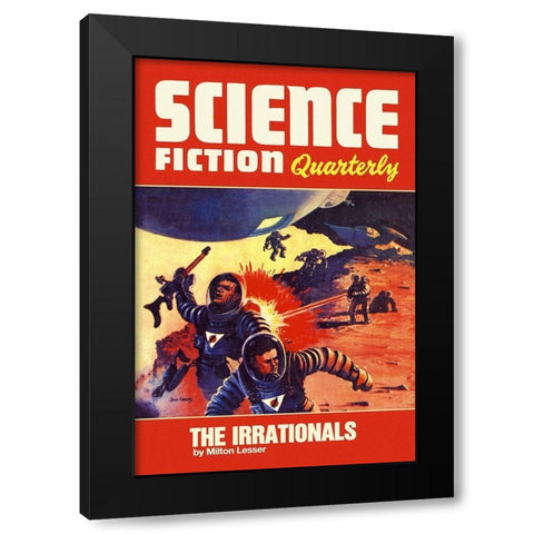 Science Fiction Quarterly: Astronaut Battle Black Modern Wood Framed Art Print with Double Matting by Retrosci-fi