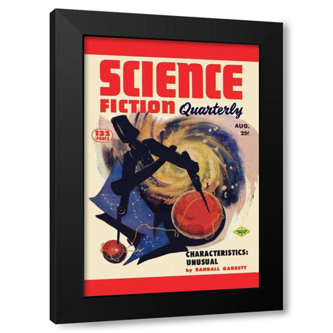 Science Fiction Quarterly: Cosmic Compass Black Modern Wood Framed Art Print by Retrosci-fi