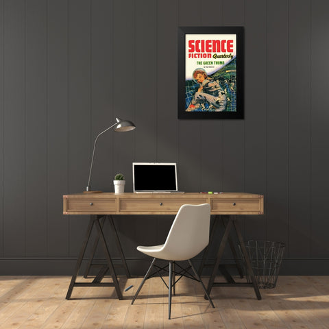 Science Fiction Quarterly: Little People of the Space Web Black Modern Wood Framed Art Print by Retrosci-fi