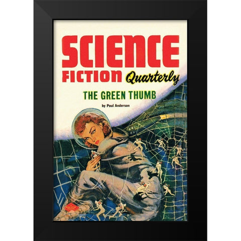 Science Fiction Quarterly: Little People of the Space Web Black Modern Wood Framed Art Print by Retrosci-fi