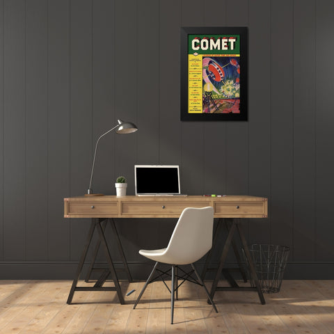 Comet: UFO Dogfight Black Modern Wood Framed Art Print by Retrosci-fi