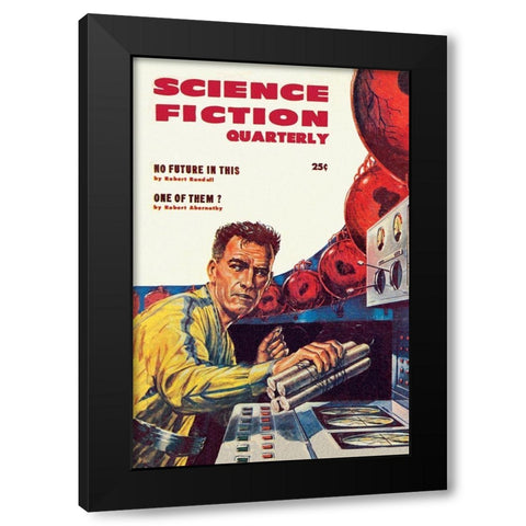 Science Fiction Quarterly: Setting Explosives Black Modern Wood Framed Art Print with Double Matting by Retrosci-fi