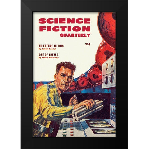 Science Fiction Quarterly: Setting Explosives Black Modern Wood Framed Art Print by Retrosci-fi