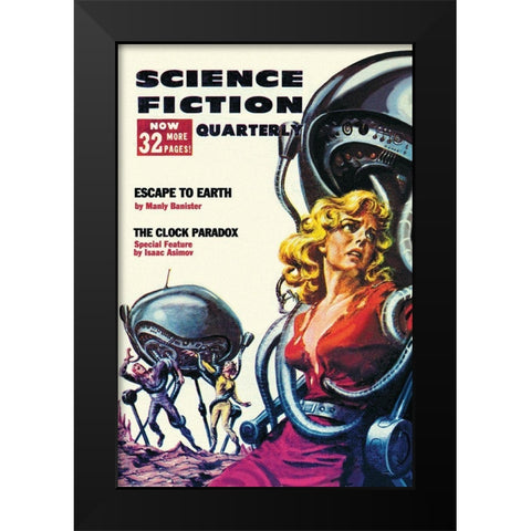 Science Fiction Quarterly: Robot Attack Black Modern Wood Framed Art Print by Retrosci-fi