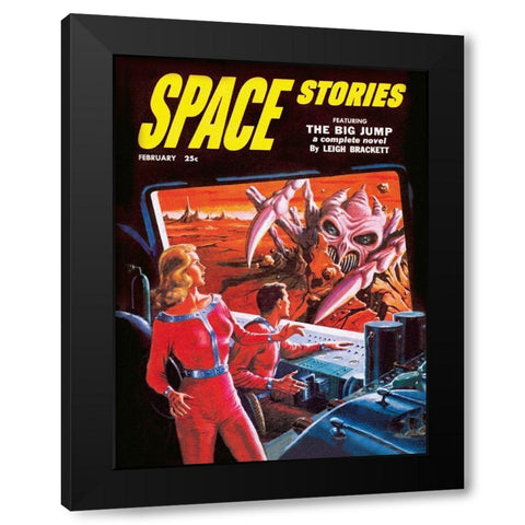 Space Stories: Space Monster Attack Black Modern Wood Framed Art Print with Double Matting by Retrosci-fi