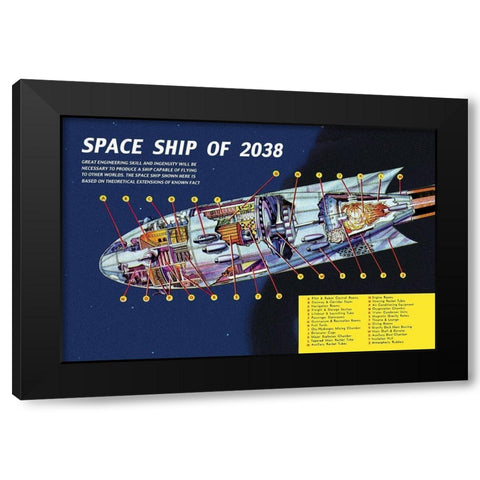 Space Ship of 2038 Black Modern Wood Framed Art Print by Retrosci-fi