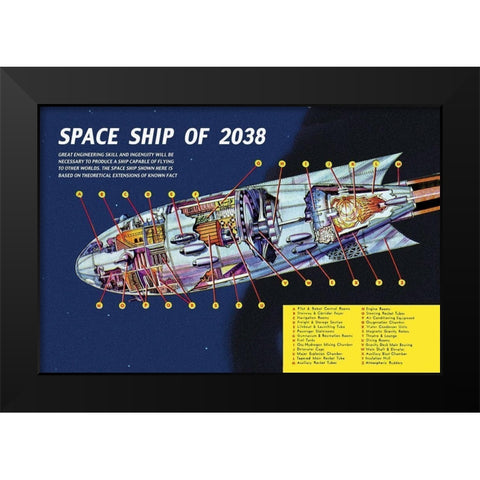 Space Ship of 2038 Black Modern Wood Framed Art Print by Retrosci-fi