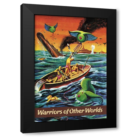 Warriors of Other Worlds Black Modern Wood Framed Art Print by Retrosci-fi