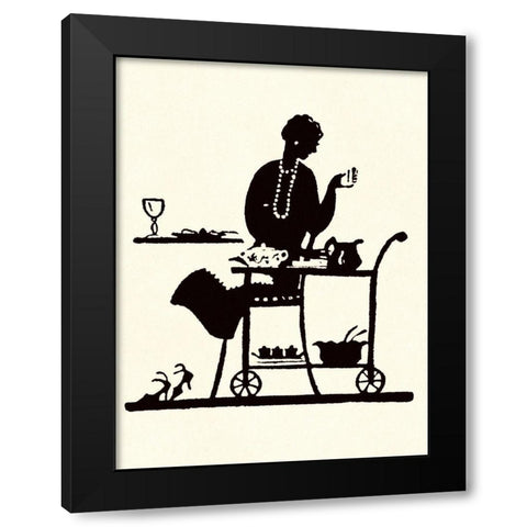 Homemaker Takes Items From a Serving Cart Black Modern Wood Framed Art Print by Parrish, Maxfield