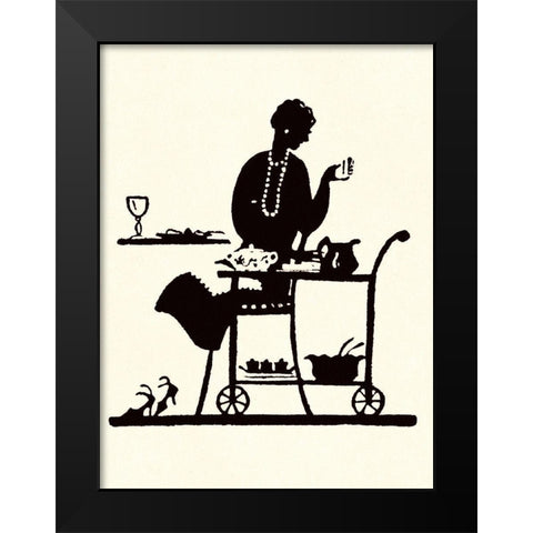 Homemaker Takes Items From a Serving Cart Black Modern Wood Framed Art Print by Parrish, Maxfield