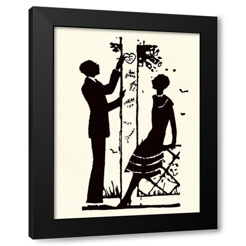 Suitor Pulls a Heart From a Trellis Black Modern Wood Framed Art Print by Parrish, Maxfield