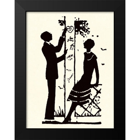 Suitor Pulls a Heart From a Trellis Black Modern Wood Framed Art Print by Parrish, Maxfield