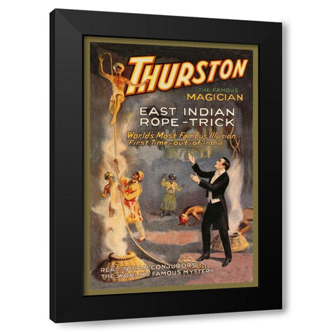 Magicians: East Indian Rope Trick: Thurston the Famous Magician Black Modern Wood Framed Art Print with Double Matting by Strobridge