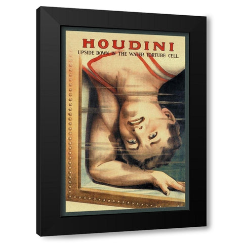 Magicians: Houdini: Upside Down in the Water Torture Cell Black Modern Wood Framed Art Print with Double Matting by Strobridge
