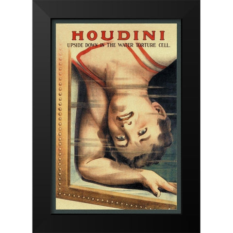 Magicians: Houdini: Upside Down in the Water Torture Cell Black Modern Wood Framed Art Print by Strobridge