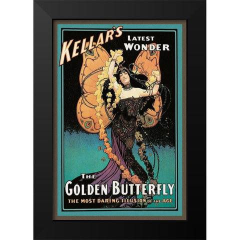Magicians: Golden Butterfly: Kellars Latest Wonder Black Modern Wood Framed Art Print by Strobridge