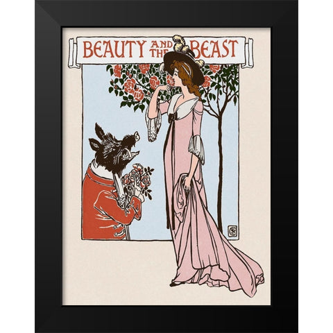 Beauty and the Beast Title Page Black Modern Wood Framed Art Print by Crane, Walter