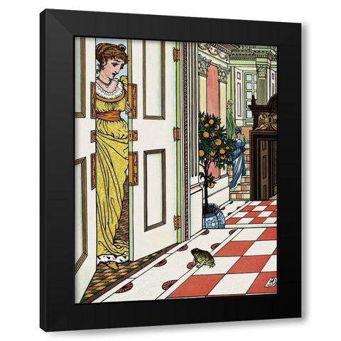 Frog Prince - Greeting the Frog Black Modern Wood Framed Art Print by Crane, Walter