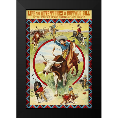 Vintage Westerns: Life and Adventures of Buffalo Bill Black Modern Wood Framed Art Print by Unknown