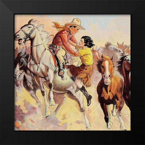Vintage Westerns: Phantom of the West - Ghost Riders - Detail Black Modern Wood Framed Art Print by Unknown