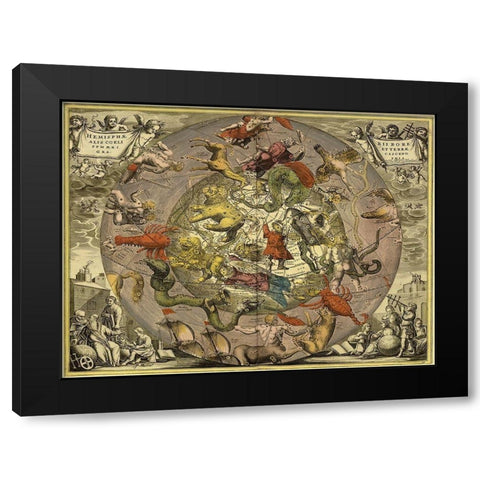 Maps of the Heavens: Hemisphaeriibore Alis Coelietterrae Black Modern Wood Framed Art Print with Double Matting by Cellarius, Andreas