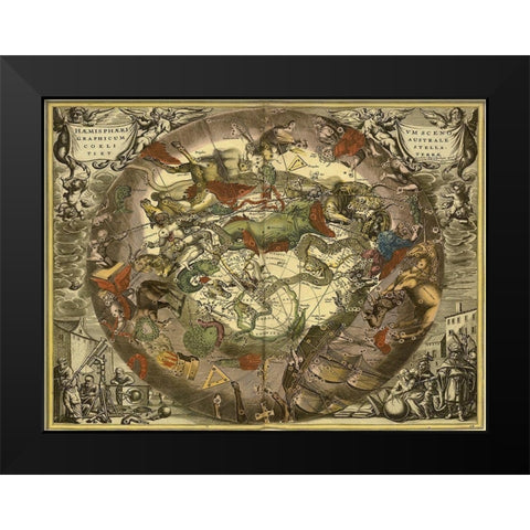 Maps of the Heavens: Haemisphaerium Sceno Graphicum Australe Black Modern Wood Framed Art Print by Cellarius, Andreas