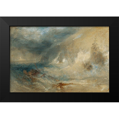 Long Ships Lighthouse, Lands End Black Modern Wood Framed Art Print by Turner, Joseph Mallord William