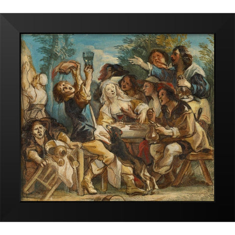 A Merry Company Black Modern Wood Framed Art Print by Jordaens, Jacob