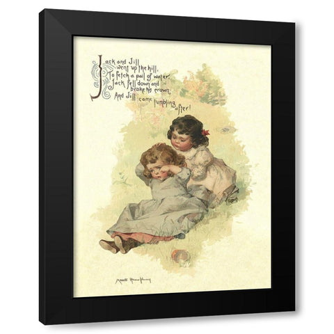 Nursery Rhymes: Jack and Jill Black Modern Wood Framed Art Print with Double Matting by Humphrey, Maud
