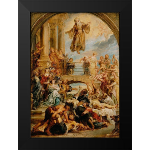 The Miracles of Saint Francis of Paola Black Modern Wood Framed Art Print by Rubens, Peter Paul