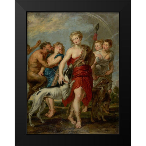 Diana and Her Nymphs on the Hunt Black Modern Wood Framed Art Print by Rubens, Peter Paul