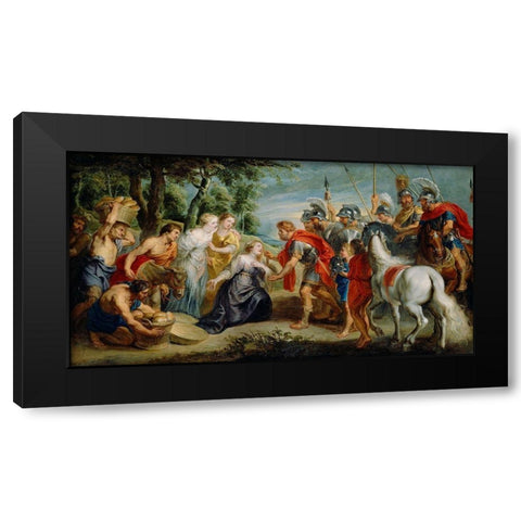 David Meeting Abigail Black Modern Wood Framed Art Print with Double Matting by Rubens, Peter Paul