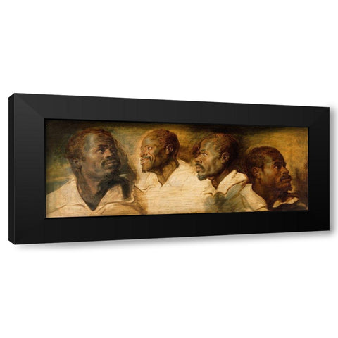 Four Studies of a Male Head Black Modern Wood Framed Art Print by Rubens, Peter Paul