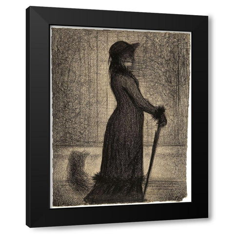 Une elegante (Woman Strolling) Black Modern Wood Framed Art Print by Seurat, Georges