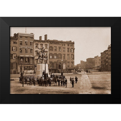 14th Street with Union Square and Washington Monument, about 1855 Black Modern Wood Framed Art Print by Holmes, Silas A.