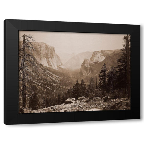 The Yosemite Valley from Inspiration Pt. Mariposa Trail, 1865-1866 Black Modern Wood Framed Art Print by Watkins, Carleton